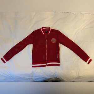 Philipp Plein Red Mesh Zippered Weave Sweater Top Children’s M